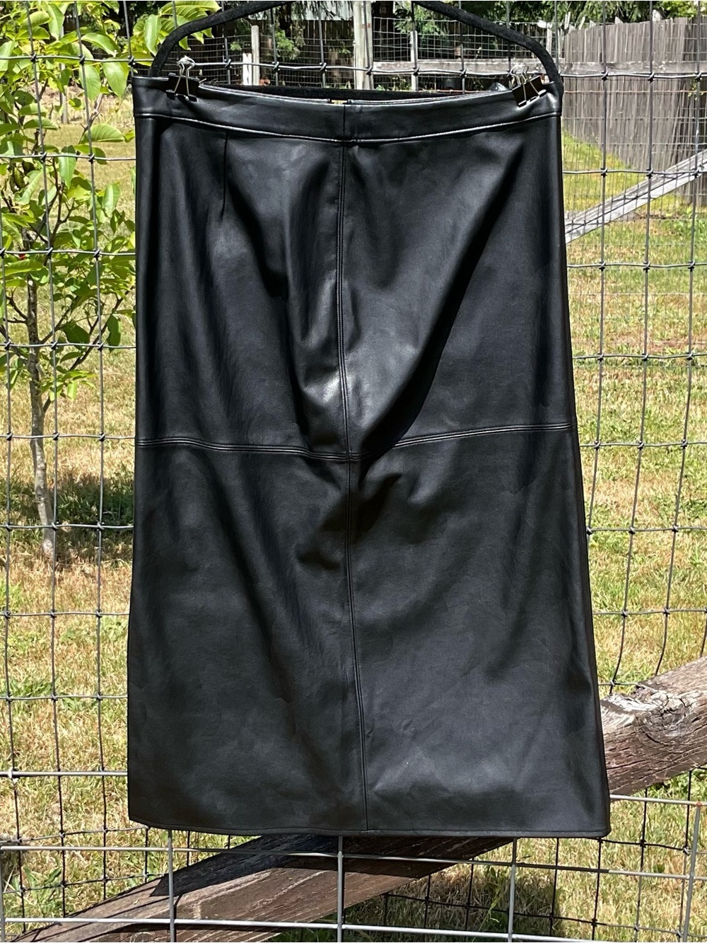 Worthington Black Faux Leather Midi Skirt Size 14 NWT Zip Front Pencil - Picture 4 of 4